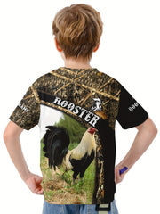 Rooster 3D Print Kids T shirt Boys Summer Lightweight Round Neck Top