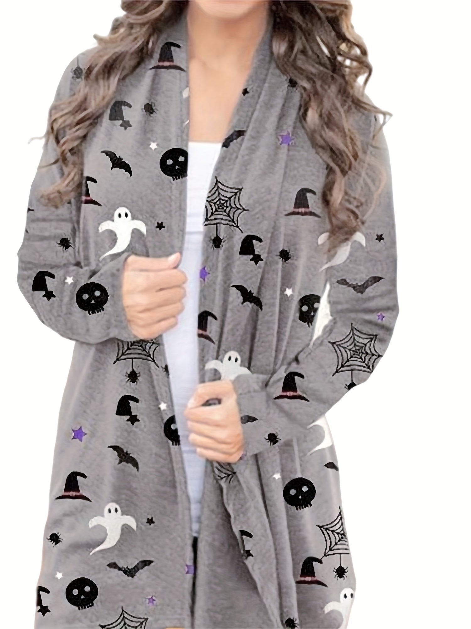 Halloween Allover Print Cardigan Open Front Long Sleeve Cardigan