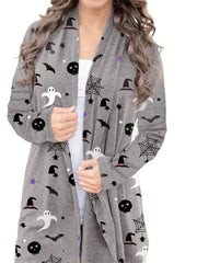 Halloween Allover Print Cardigan Open Front Long Sleeve Cardigan
