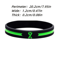 Green Awareness Ribbon Thin Line Rubber Bracelet Silicone Wristband