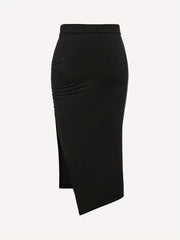 Sexy Ruched Split Maxi Skirt Solid Color