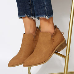 Faux Suede V Cut Chelsea Boots Chunky Heel Zip Short Boots Women's Footwear