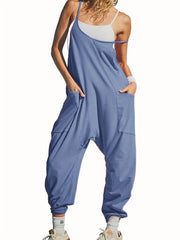 Solid V Neck Cami Jumpsuit With Pockets