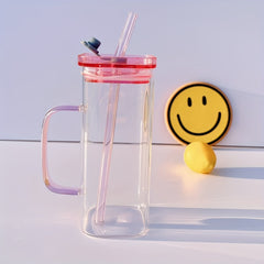 Square Transparent Glass Water Cup With Lid 6ml 15oz