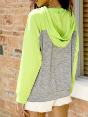 Two Tone Stitching Hooded Shirt Long Sleeve Drawstring Casual Pullover Top