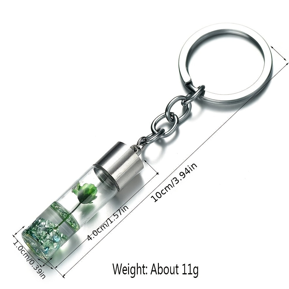 Glass Wish Bottle Keychain Dried Flower Pendant Charms Key Ring