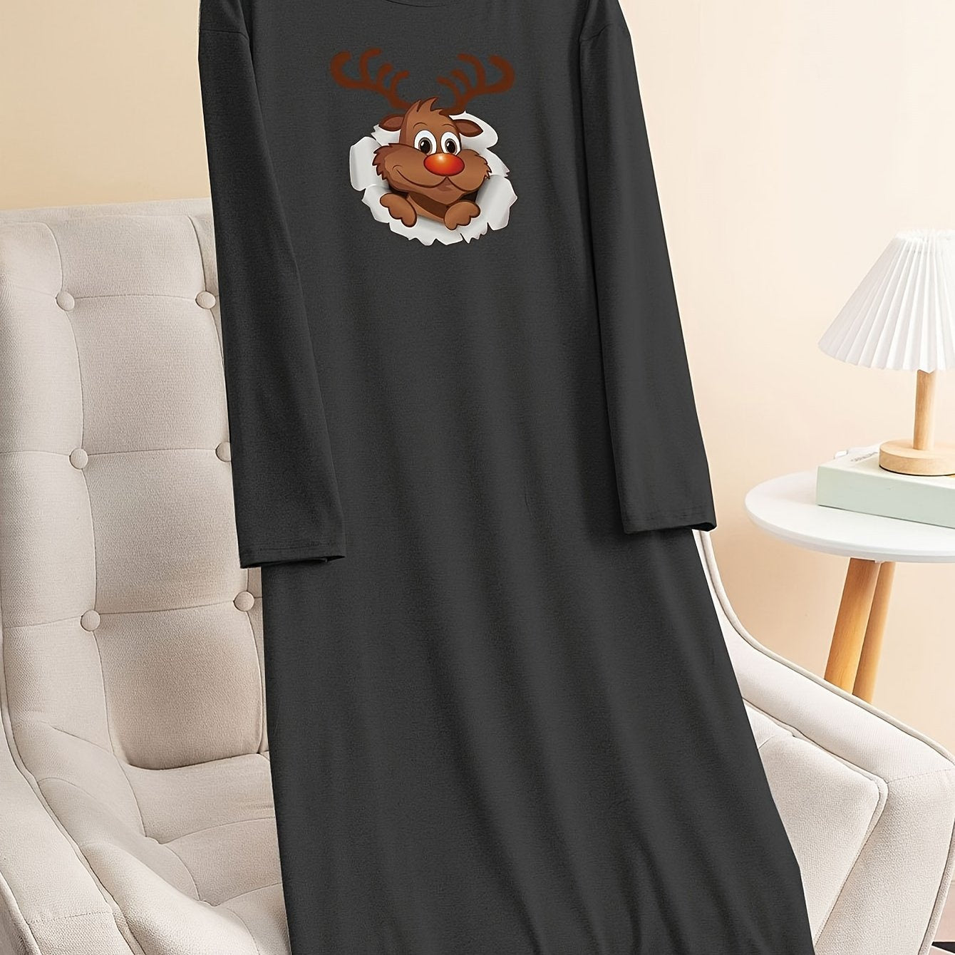 Christmas Lounge Dress 3D Elk Graphic Tee Home Wear Dress
