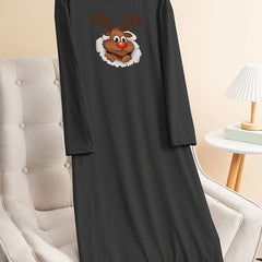 Christmas Lounge Dress 3D Elk Graphic Tee Home Wear Dress