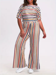 Stripe Print Top & Pants Set with Pockets