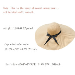 Wide Brim Sun Hat Bowknot Strap Straw Hat