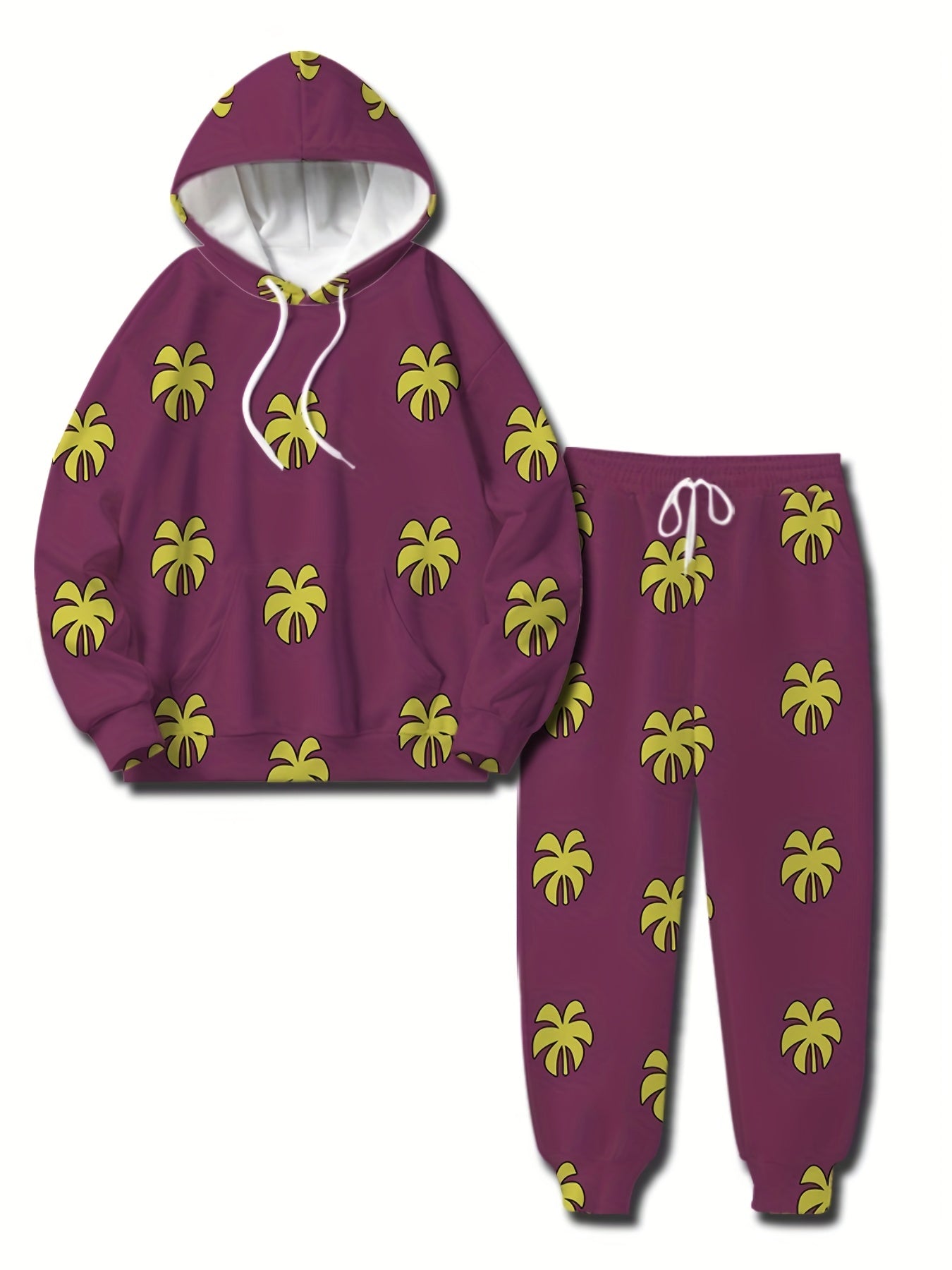 Flower Print Men's Casual Hoodie & Sweatpants Set