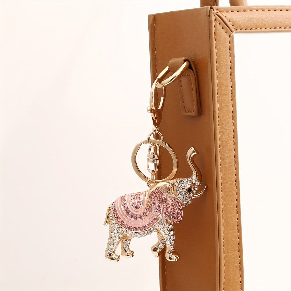 Rhinestone Elephant Keychain Car Key Pendant Golden Animal Key Ring