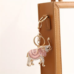 Rhinestone Elephant Keychain Car Key Pendant Golden Animal Key Ring
