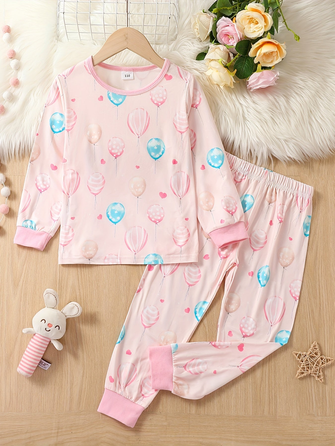 2pc Toddler Girls Balloon Graphic Pajama Set