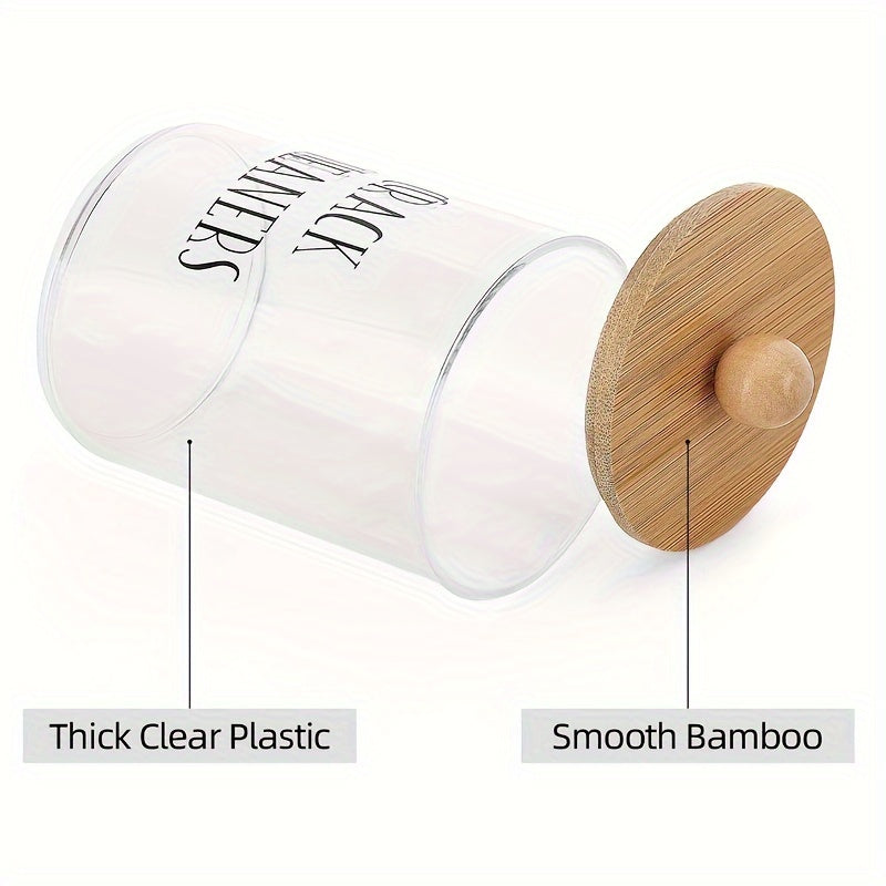 Bamboo Lid Cotton Swab Holder Bathroom Organizer 10 Oz Clear Apothecary Jars