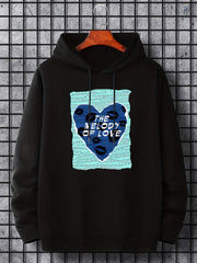 Love & Heart Print Hoodie Men's Casual Pullover