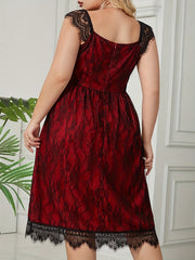 Contrast Lace Cap Sleeve V Neck Maxi Dress
