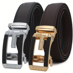 Men's PU Leather Belt Automatic Buckle Casual Pants Belt Size 49 2in