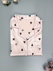Heart Print Nightdress Short Sleeve Lapel Buttons Sleep Dress Women's Sleepwear