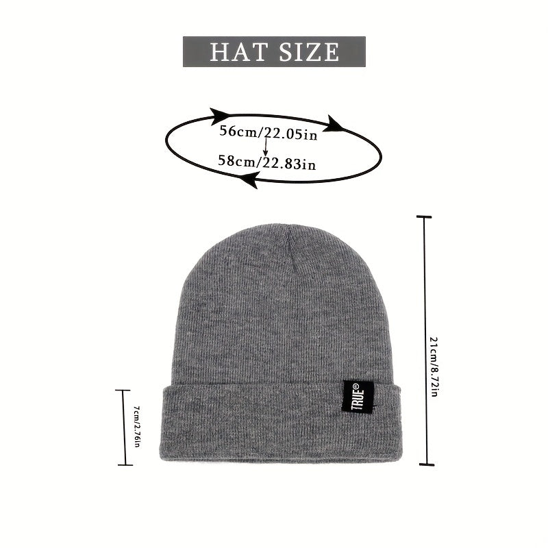 Label Patch Unisex Beanie Solid Casual Elastic Knit Hat Skull Cap Warm Beanies