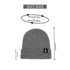 Label Patch Unisex Beanie Solid Casual Elastic Knit Hat Skull Cap Warm Beanies
