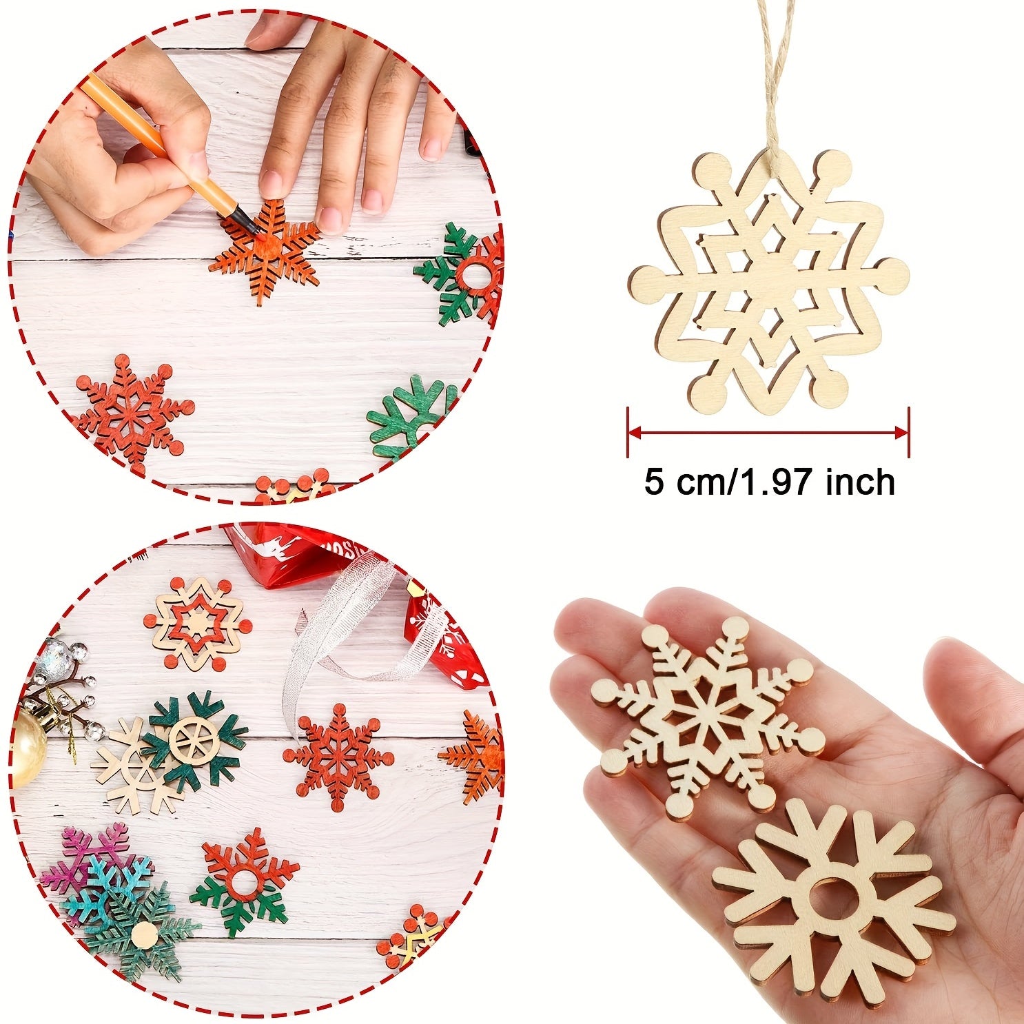 30pcs Kids' Christmas Crafts Snowflake Wooden Chips Decoration