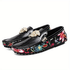 Men's Floral Print Slip On Loafers Casual Dress Shoes