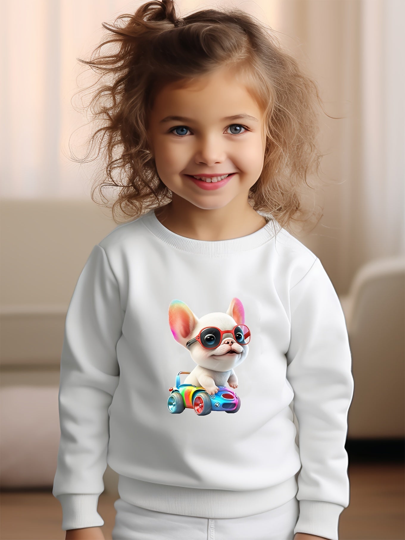 Girls Dog Pattern Crew Neck Sweatshirt For Spring Fall Christmas Gift