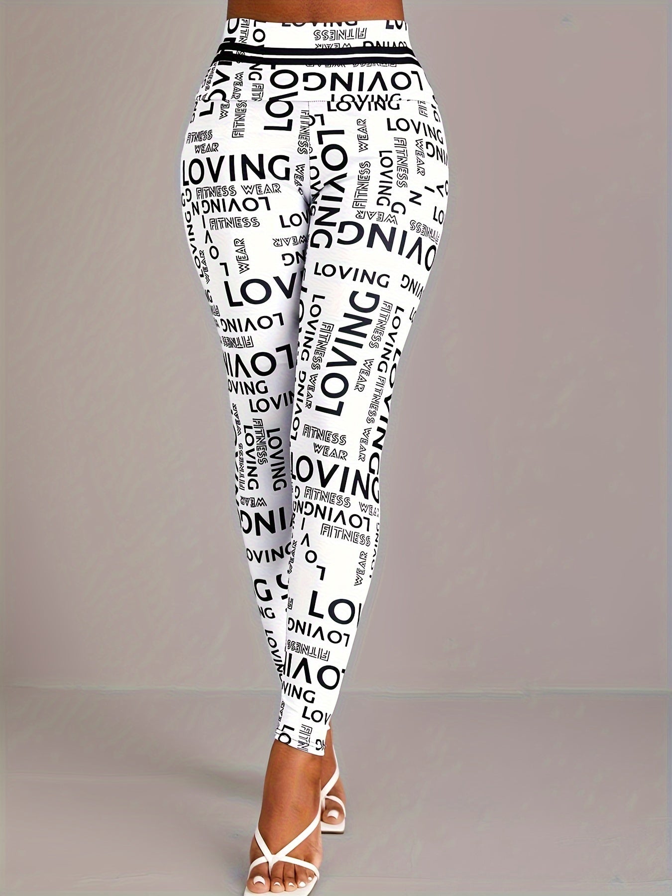 Letter Print Sports Leggings High Waist Yoga Running Tight Pants