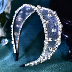 Boho Hawaiian Mesh Headband with Rhinestone Embellishments