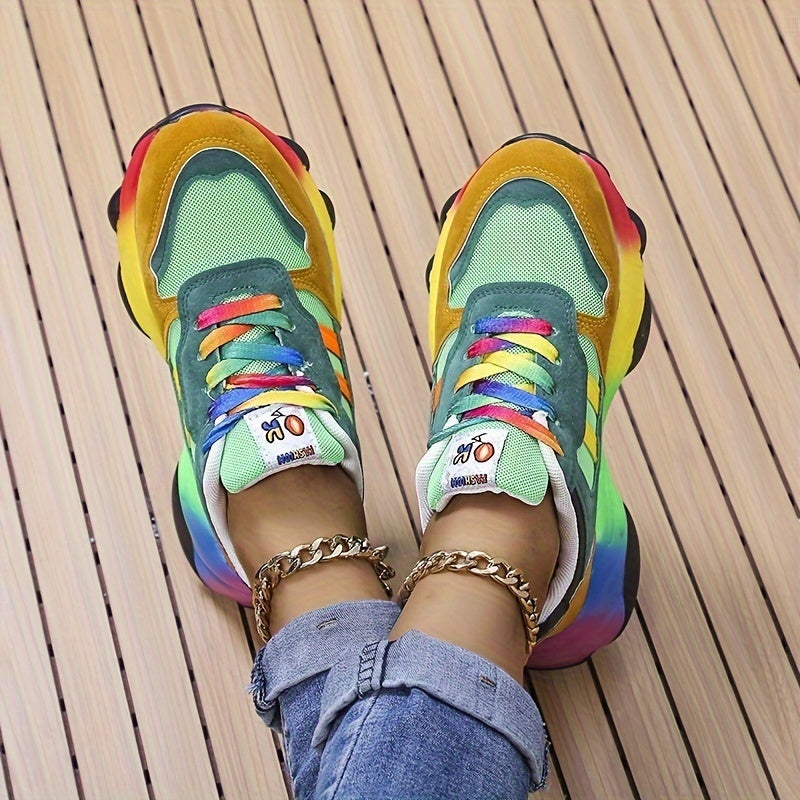 Rainbow Lace Up Patchwork Shoes Sports Fitness Running Shoes Women's Sport Shoes