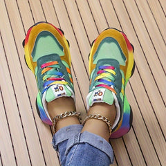 Rainbow Lace Up Patchwork Shoes Sports Fitness Running Shoes Women's Sport Shoes