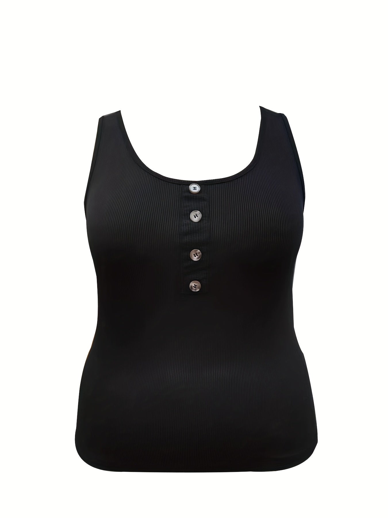 Ribbed Button Round Neck Slim Fit Tank Top