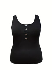 Ribbed Button Round Neck Slim Fit Tank Top