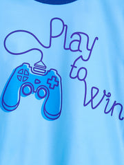Boys Gamepad Print T-shirt & Striped Trousers Set