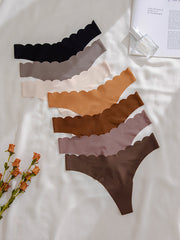 7pcs Scallop Trim Thongs Soft Comfy Stretchy Underwear