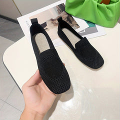 Women's Breathable Knit Flat Shoes Lightweight Closed Toe Slip On Shoes