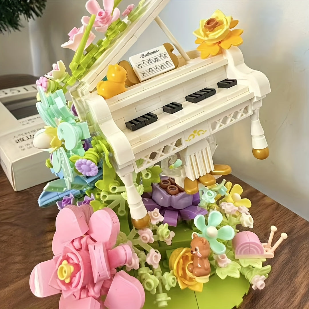 1000 pcs Piano Building Blocks Set Adult Piano Bouquet Decoration
