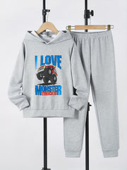 Boy's Truck Pattern 2pcs Hoodie & Sweatpants Set I LOVE MONSTER TRUCKS