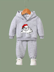 Girls Santa Hat Pattern Hooded Sweatshirt Set