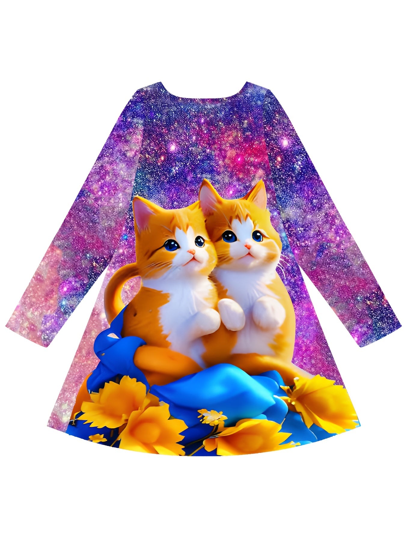 Girls 3D Kitty Long Sleeve Dress for Spring Fall