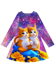 Girls 3D Kitty Long Sleeve Dress for Spring Fall