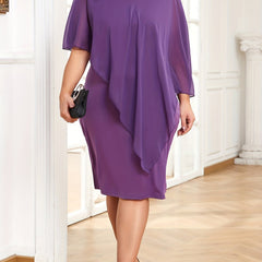 Women's Layered Contrast Mesh Batwing Sleeve Bodycon Midi Dress