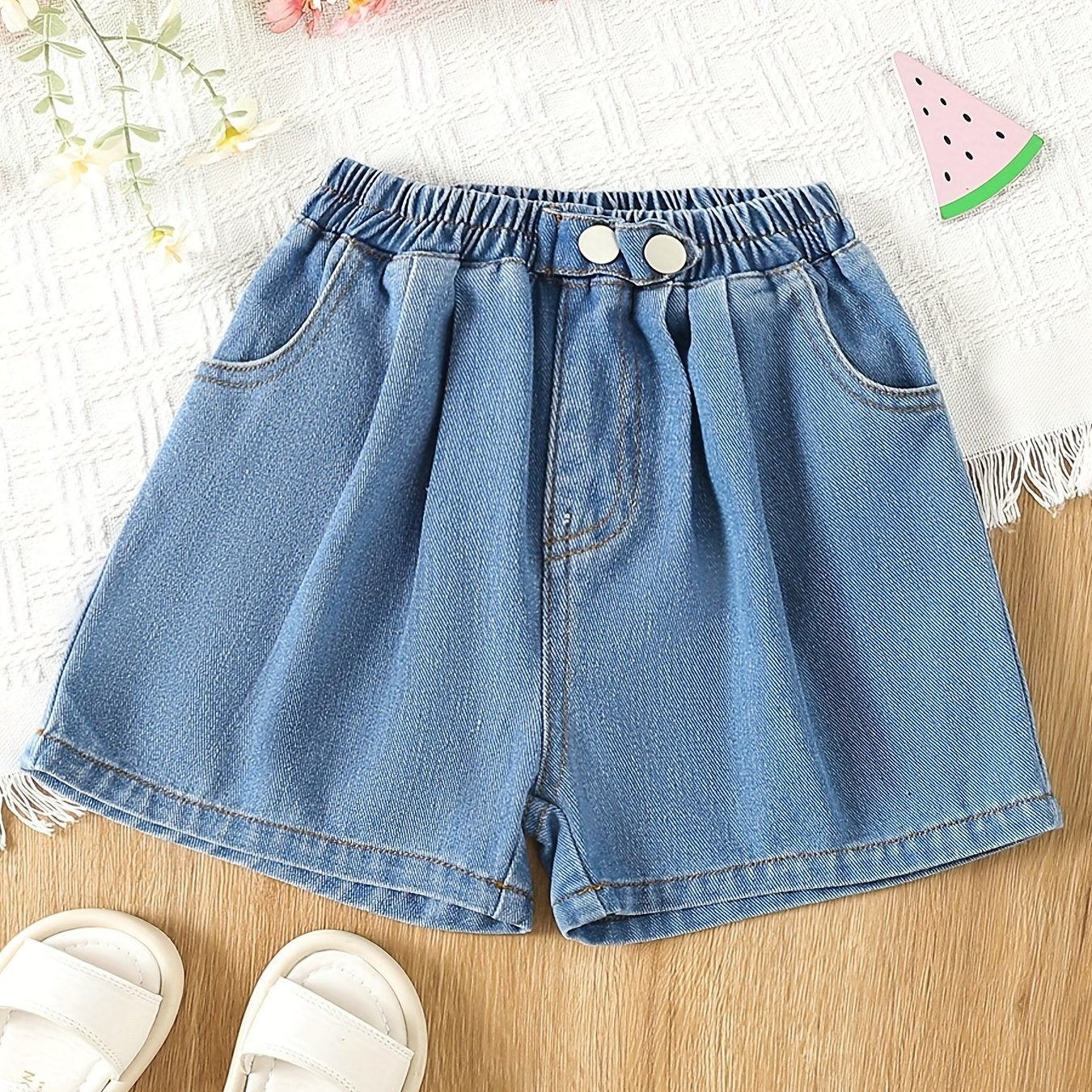 Girls Denim Shorts Elastic Waist Street Style Kids Outfit