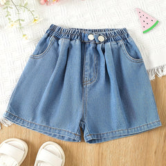 Girls Denim Shorts Elastic Waist Street Style Kids Outfit