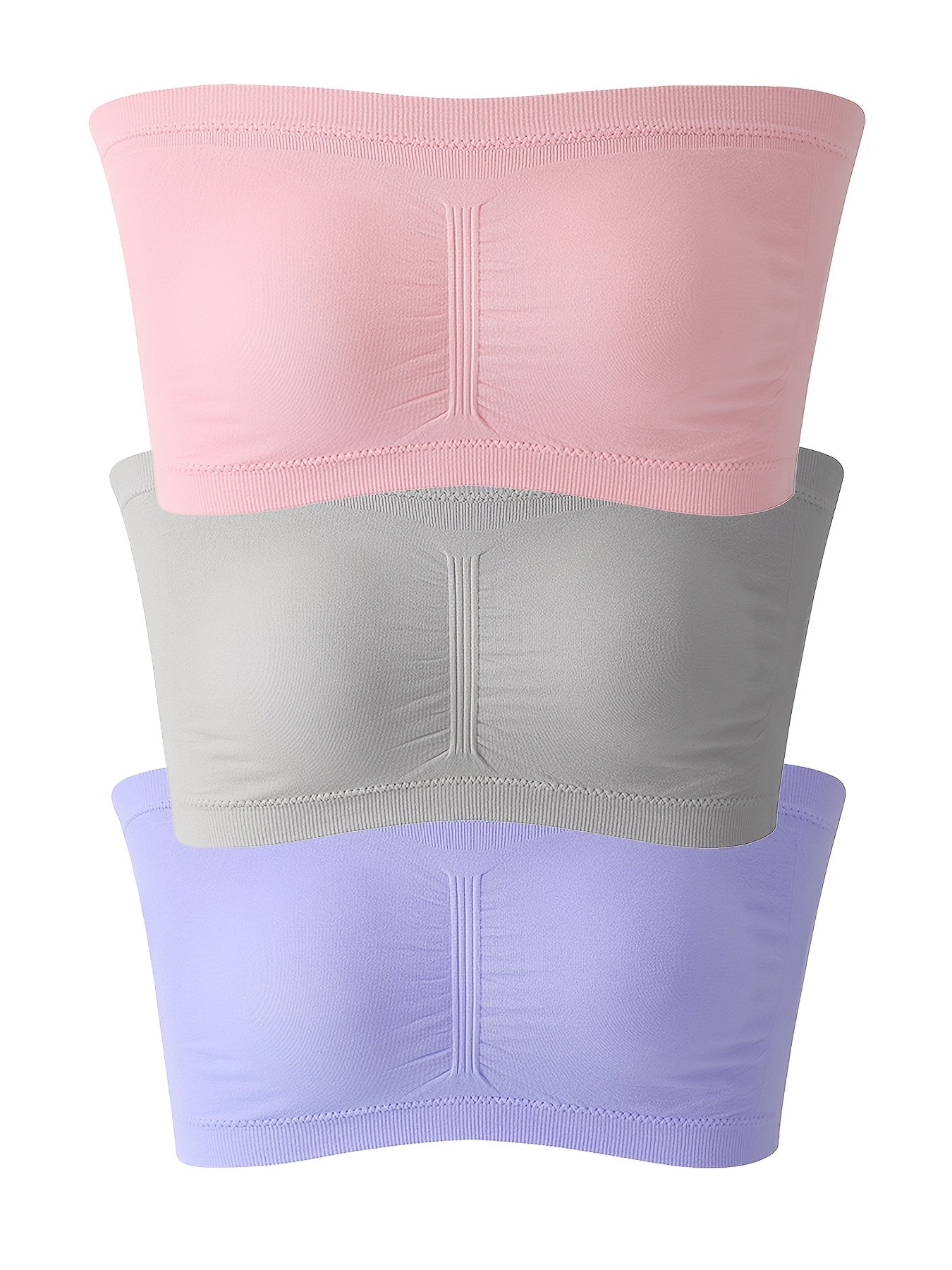 3 Pack Plus Size Ruched Seamless Strapless Bra Women's Plus Tube Top Set