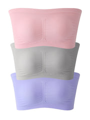 3 Pack Plus Size Ruched Seamless Strapless Bra Women's Plus Tube Top Set