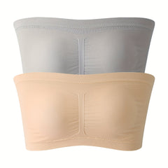 2pcs Strapless Bandeau Bras Soft & Stretch Everyday Women's Bra
