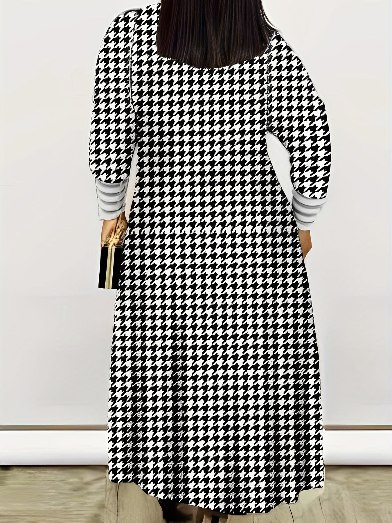 Houndstooth Open Front Cardigan Long Sleeve Knitwear for Fall