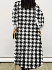 Houndstooth Open Front Cardigan Long Sleeve Knitwear for Fall